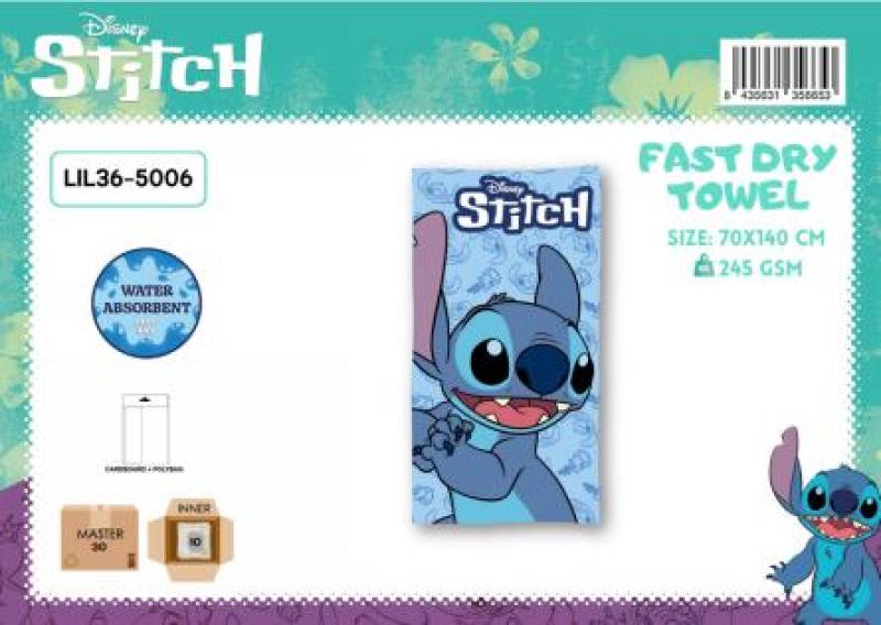 LILO AND STITCH BLUE DISNEY TOWEL FAST DRY