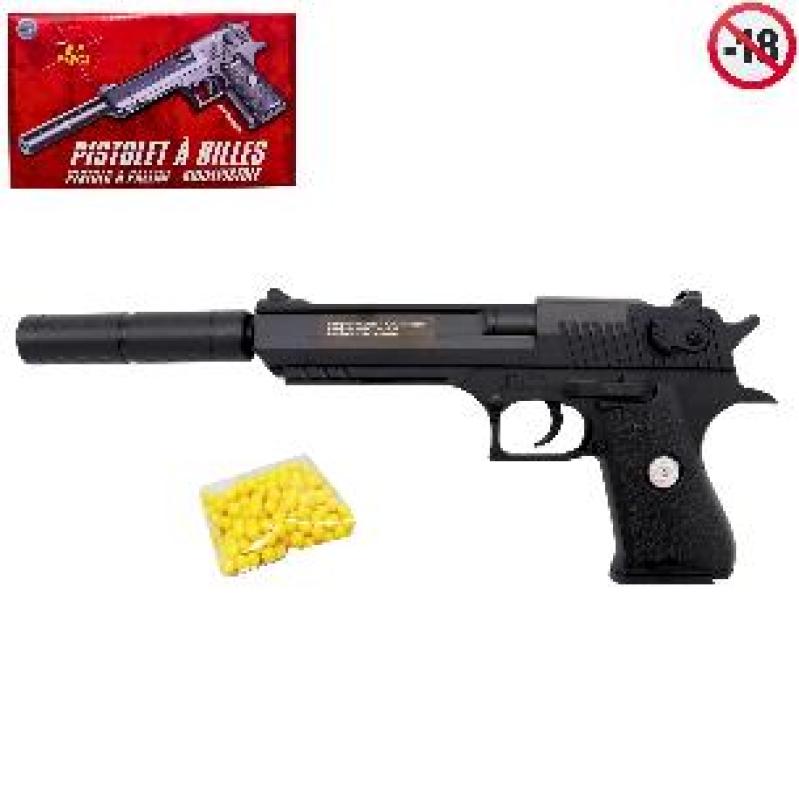 ARME PISTOLET+18 BILLES 23.5CM+SILENCIEU